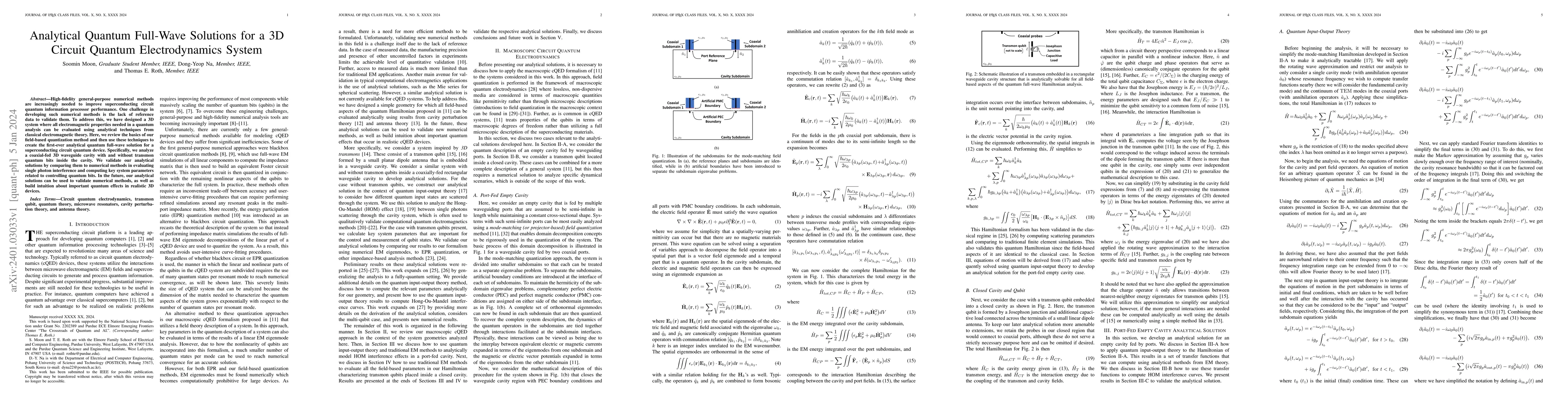 Thumbnail for Analytical Quantum Full-Wave Solutions for a 3D Circuit Quantum
  Electrodynamics System