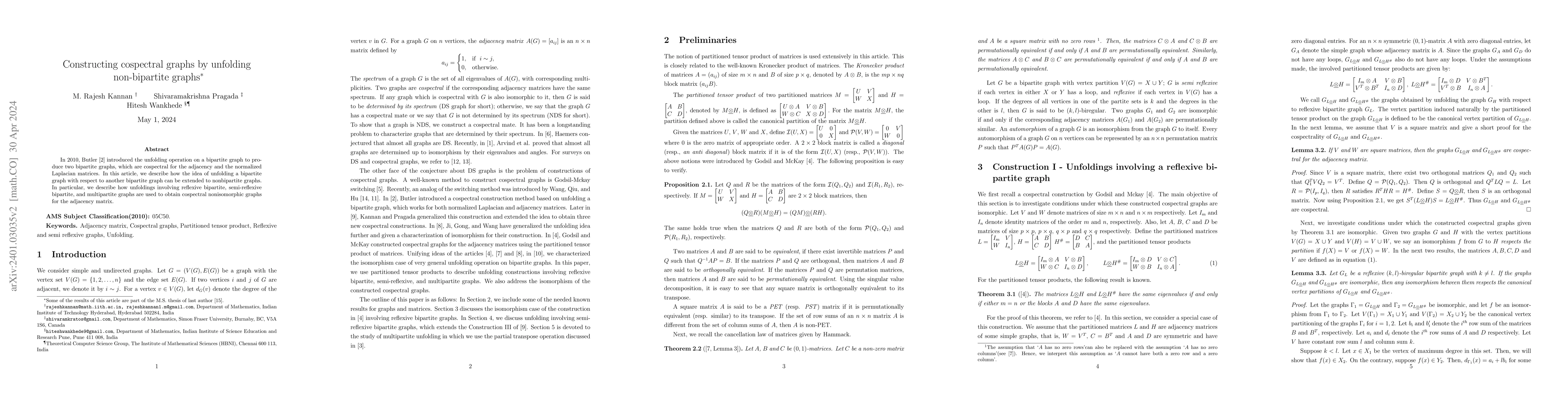 Thumbnail for Constructing cospectral graphs by unfolding non-bipartite graphs