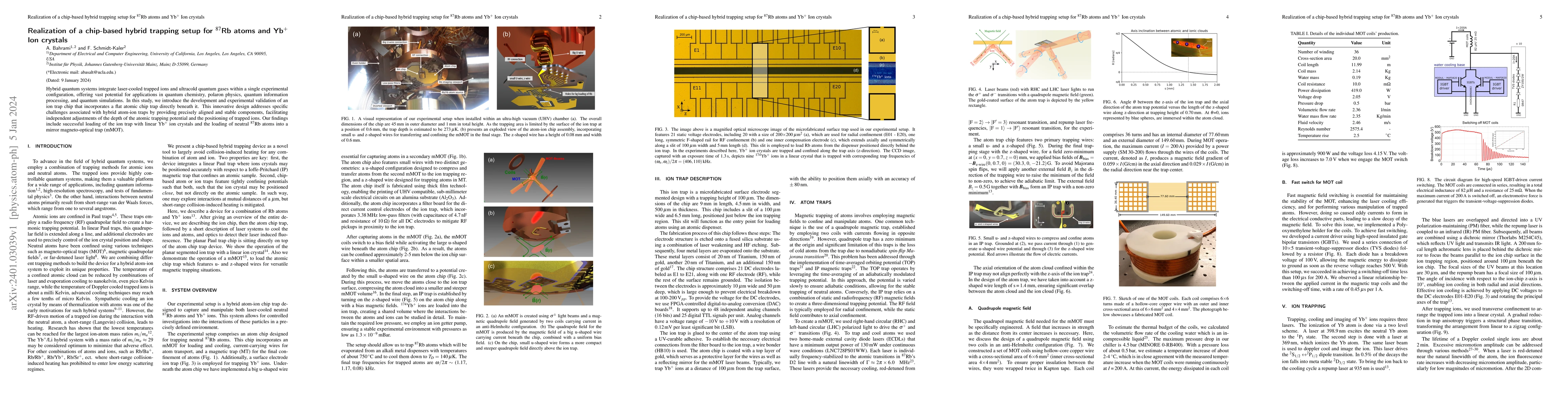 Thumbnail for Realization of a chip-based hybrid trapping setup for $^{87}$Rb atoms
  and Yb$^{+}$ Ion crystals