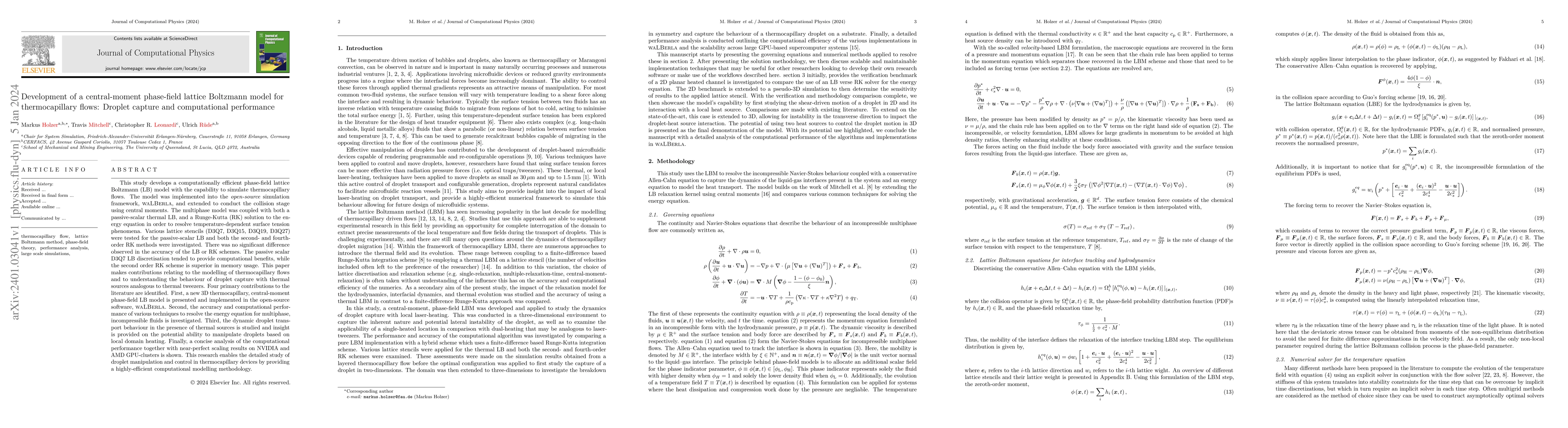 Thumbnail for Development of a central-moment phase-field lattice Boltzmann model for
  thermocapillary flows: Droplet capture and computational performance