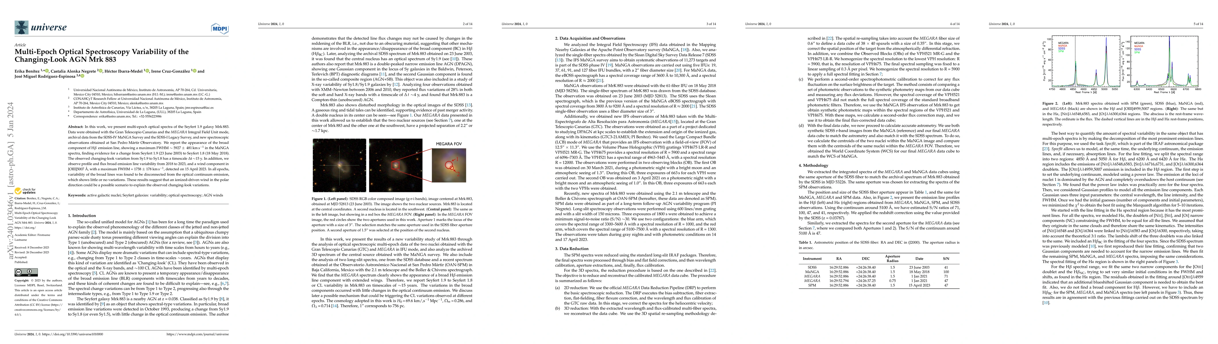 Thumbnail for Multi-Epoch Optical Spectroscopy Variability of the Changing-Look AGN
  Mrk 883