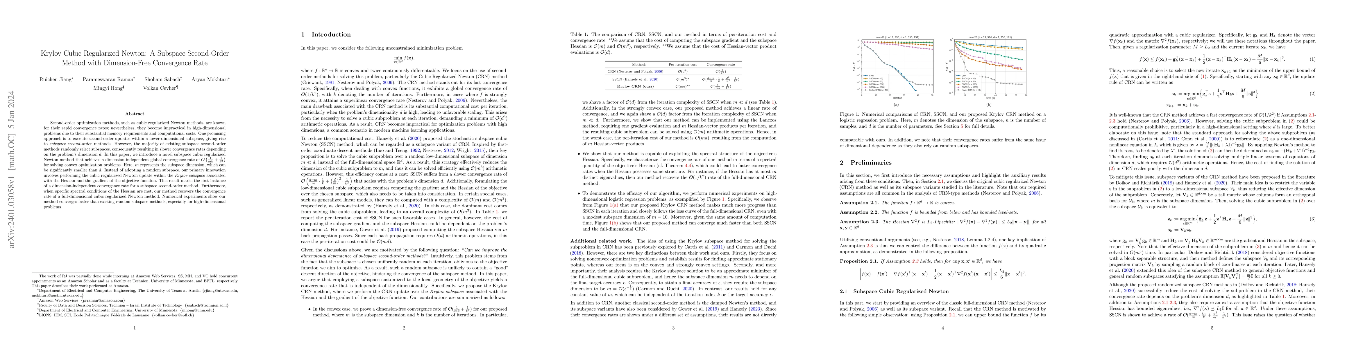 Thumbnail for Krylov Cubic Regularized Newton: A Subspace Second-Order Method with
  Dimension-Free Convergence Rate