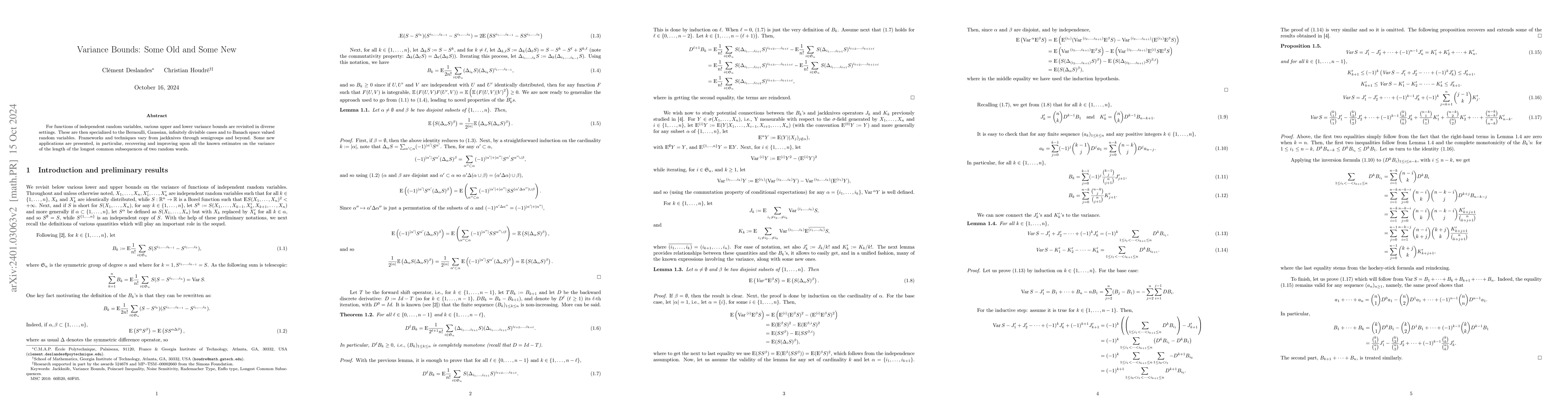 Thumbnail for Variance Bounds: Some Old and Some New