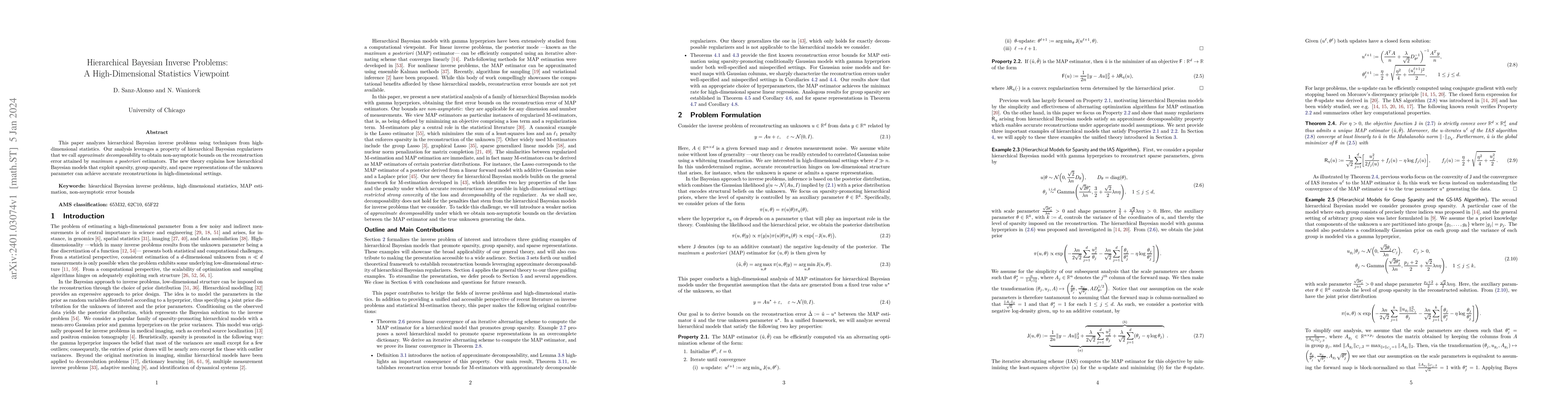 Thumbnail for Hierarchical Bayesian Inverse Problems: A High-Dimensional Statistics
  Viewpoint