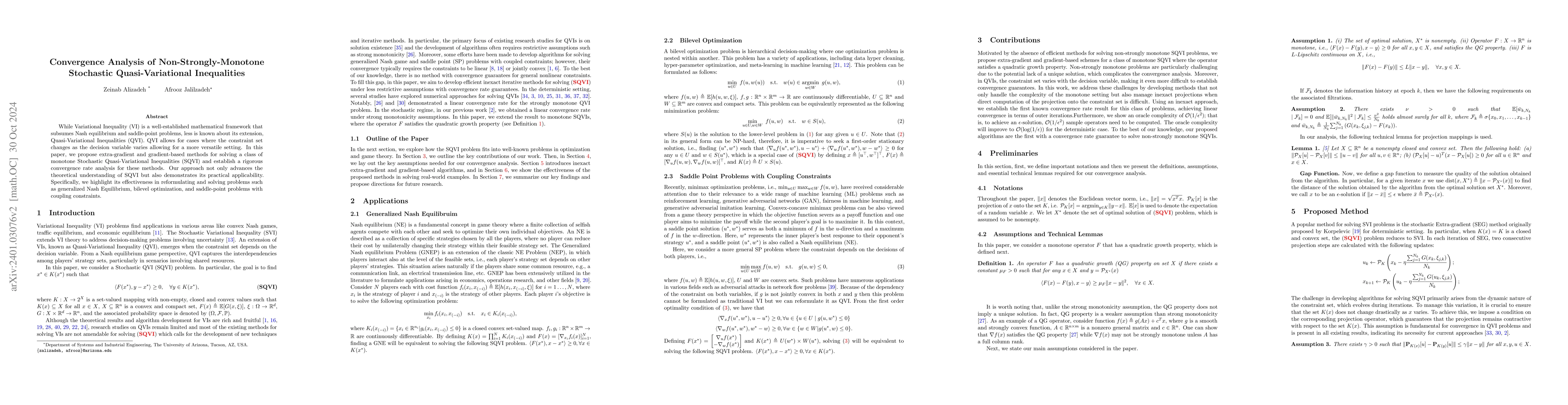 Thumbnail for Convergence Analysis of Non-Strongly-Monotone Stochastic
  Quasi-Variational Inequalities