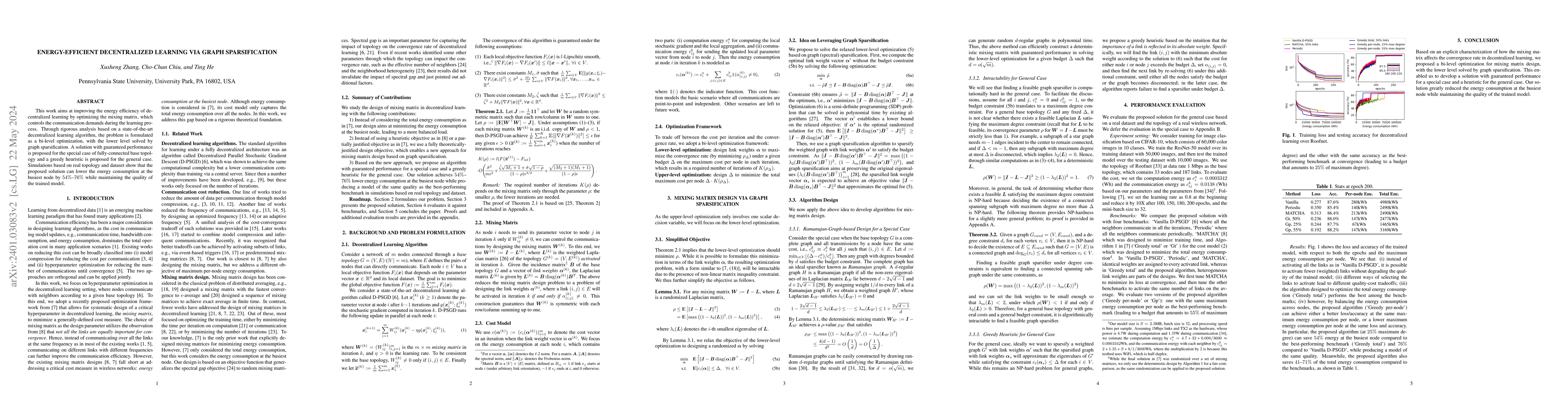 Thumbnail for Energy-efficient Decentralized Learning via Graph Sparsification