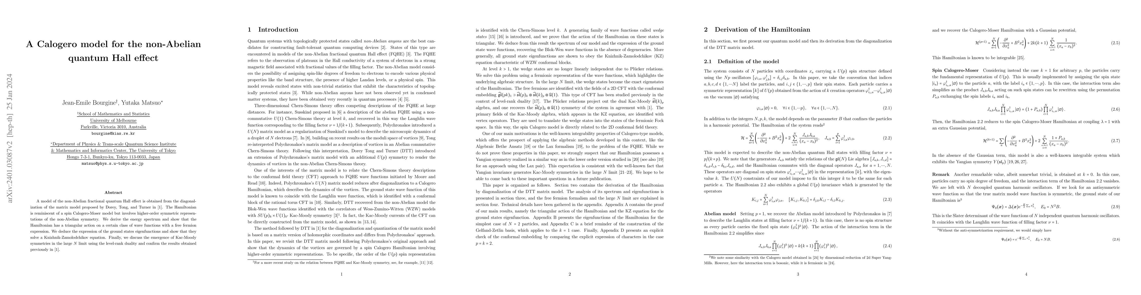Thumbnail for A Calogero model for the non-Abelian quantum Hall effect