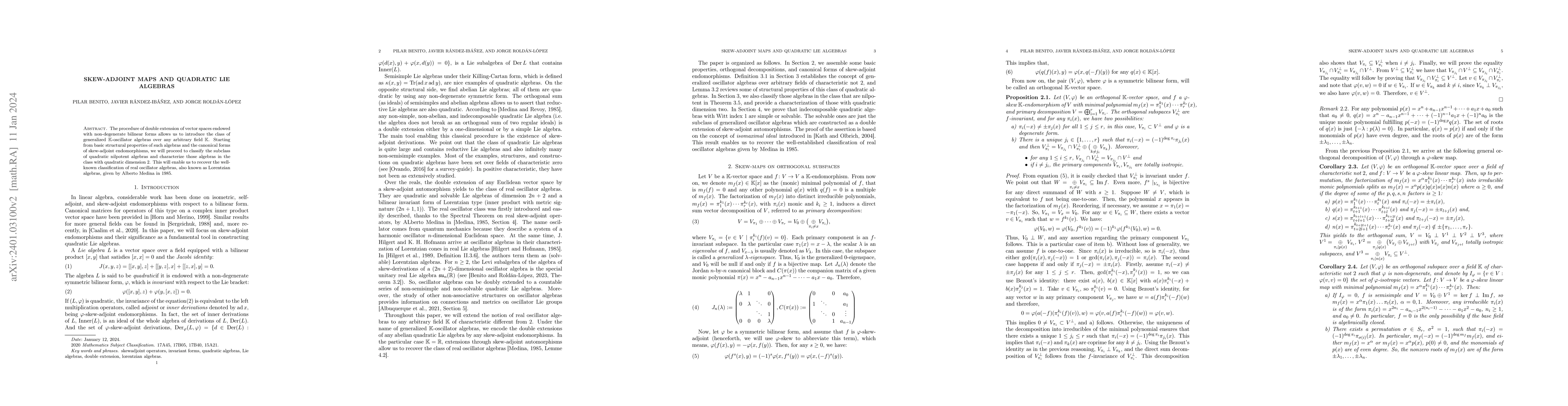 Thumbnail for Skew-adjoint maps and quadratic Lie algebras
