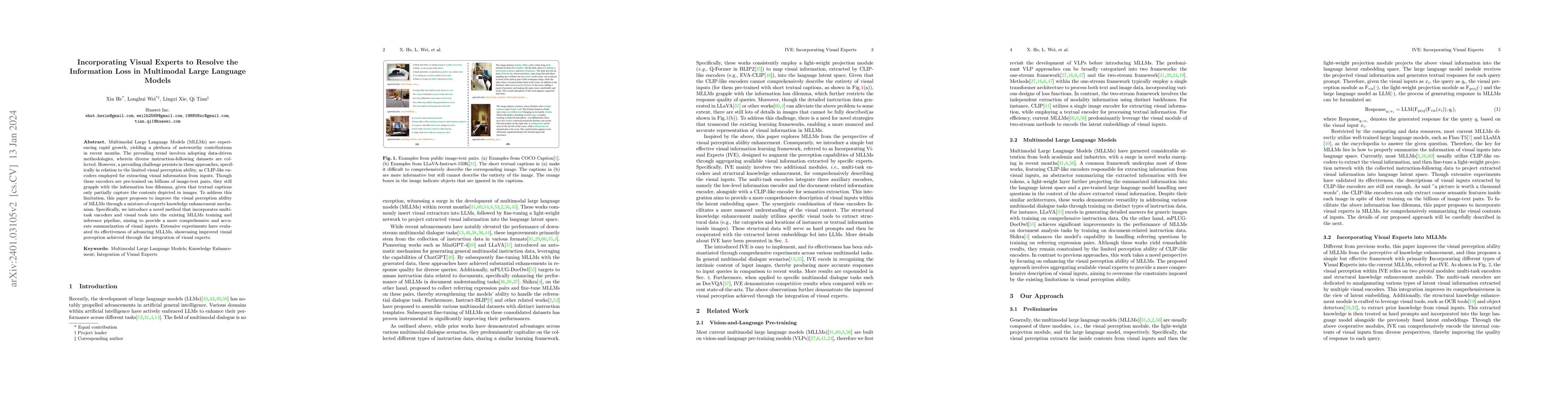 Thumbnail for Incorporating Visual Experts to Resolve the Information Loss in
  Multimodal Large Language Models