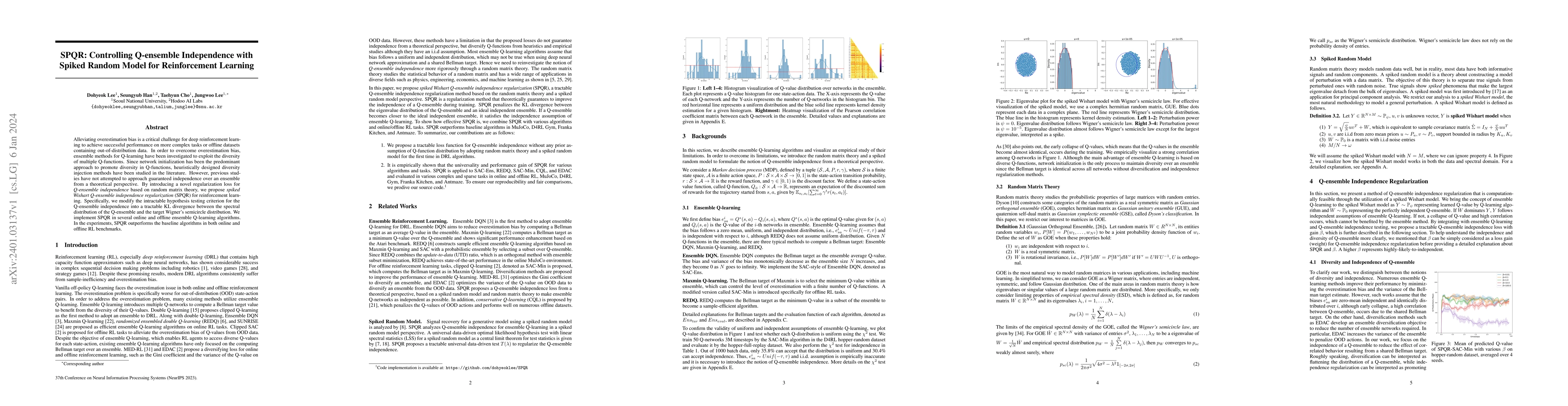 Thumbnail for SPQR: Controlling Q-ensemble Independence with Spiked Random Model for
  Reinforcement Learning