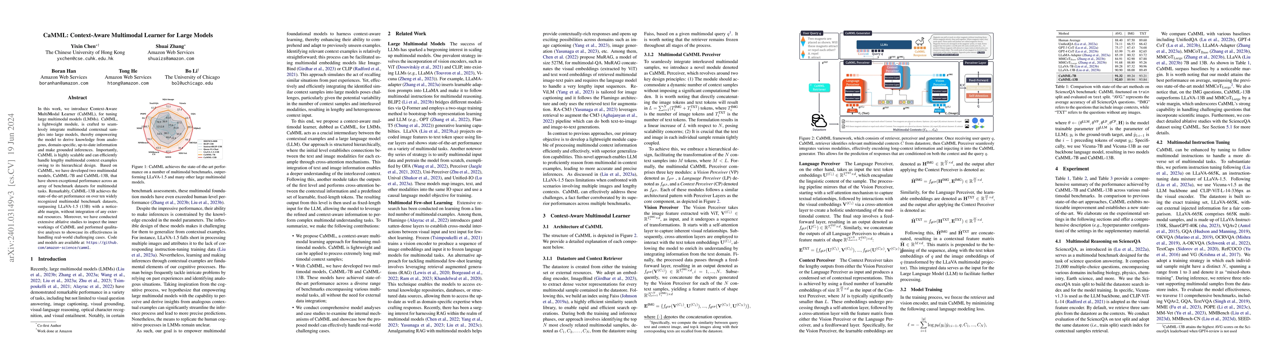Thumbnail for CaMML: Context-Aware Multimodal Learner for Large Models
