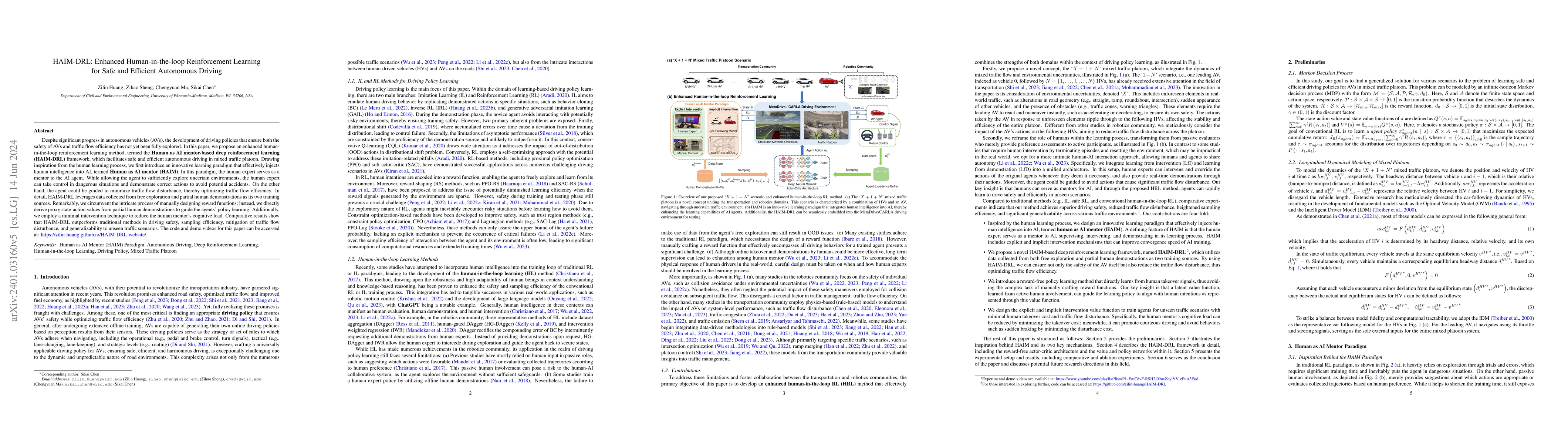 Thumbnail for HAIM-DRL: Enhanced Human-in-the-loop Reinforcement Learning for Safe and
  Efficient Autonomous Driving