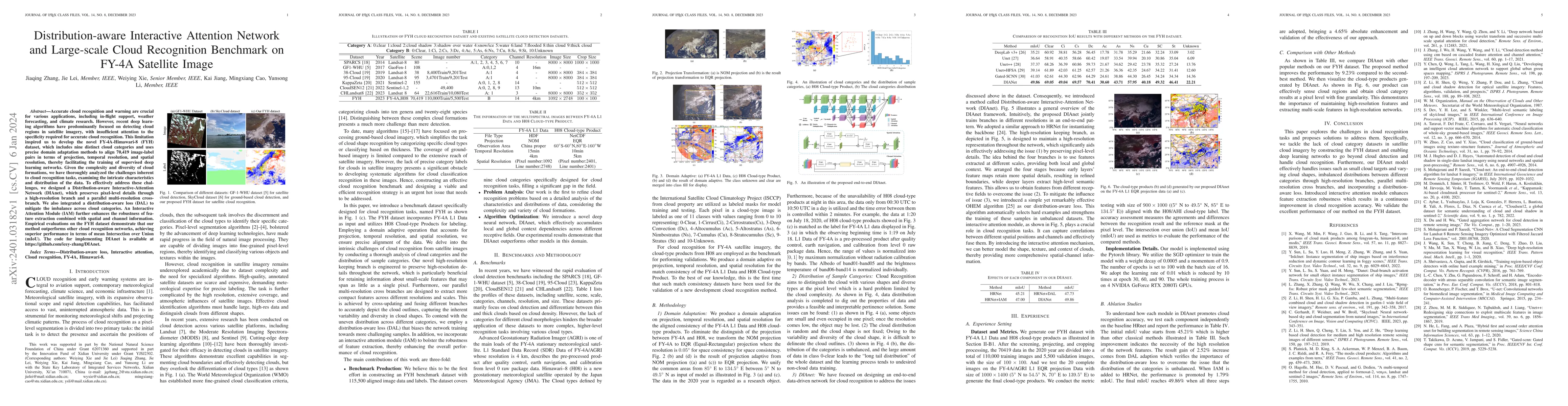 Thumbnail for Distribution-aware Interactive Attention Network and Large-scale Cloud
  Recognition Benchmark on FY-4A Satellite Image