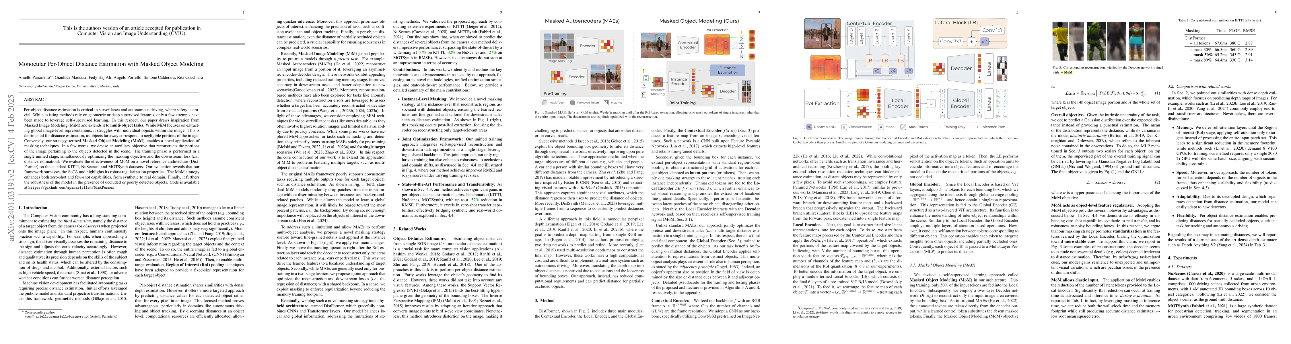 Thumbnail for DistFormer: Enhancing Local and Global Features for Monocular Per-Object
  Distance Estimation