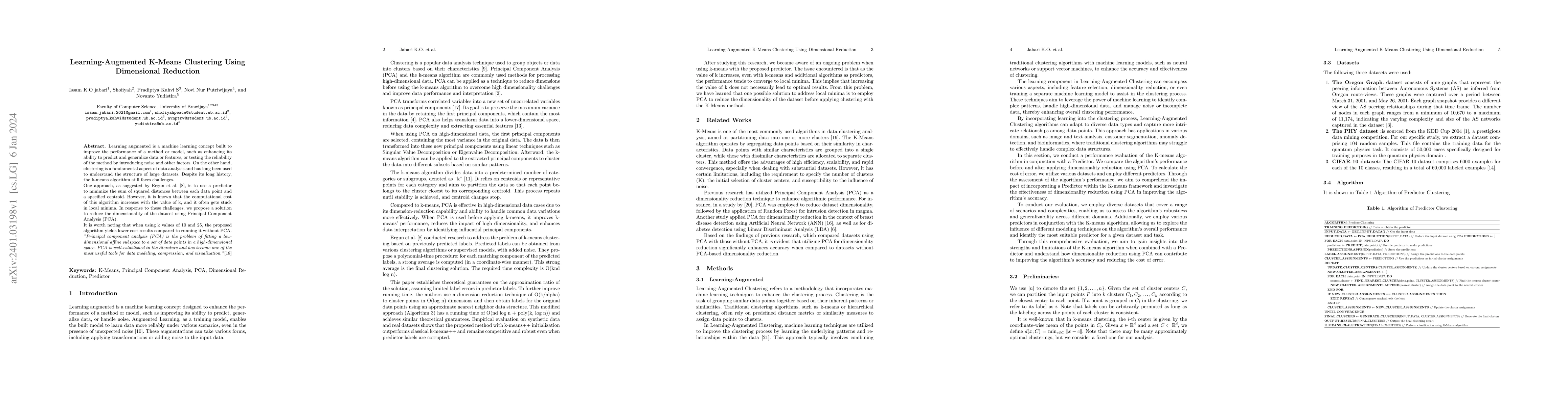 Thumbnail for Learning-Augmented K-Means Clustering Using Dimensional Reduction
