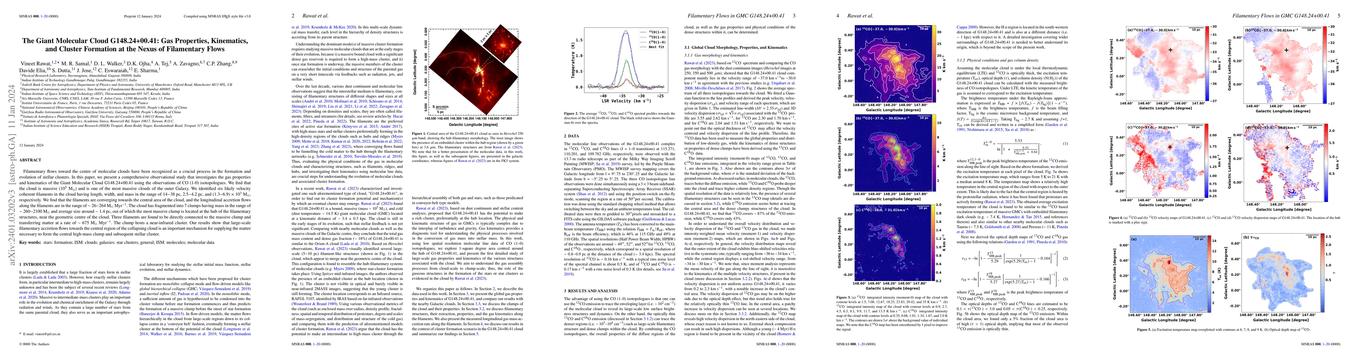 Thumbnail for The Giant Molecular Cloud G148.24+00.41: Gas Properties, Kinematics, and
  Cluster Formation at the Nexus of Filamentary Flows
