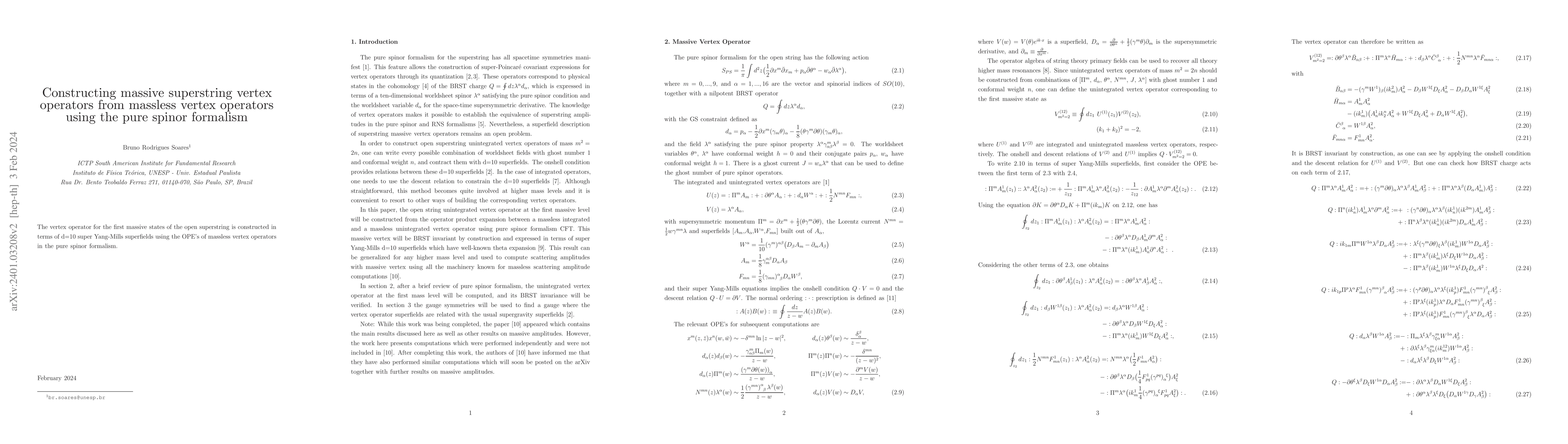 Thumbnail for Constructing massive superstring vertex operators from massless vertex
  operators using the pure spinor formalism