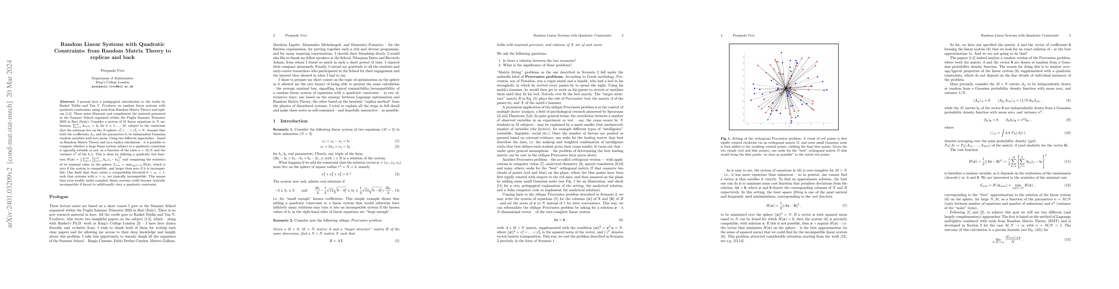 Thumbnail for Random Linear Systems with Quadratic Constraints: from Random Matrix
  Theory to replicas and back