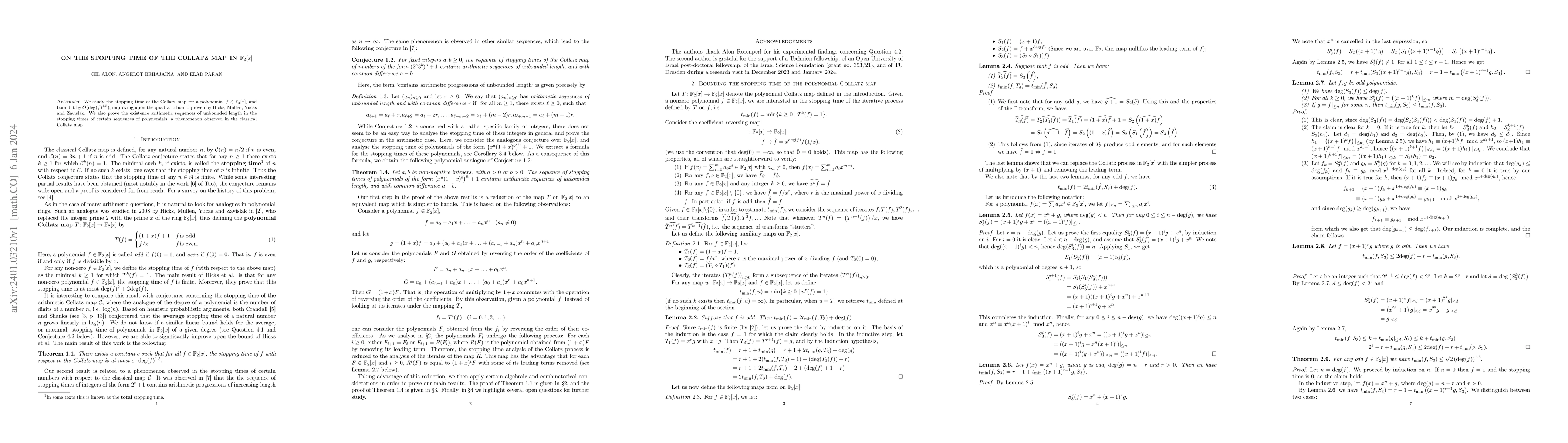 Thumbnail for On the stopping time of the Collatz map in $\mathbb{F}_2[x]$