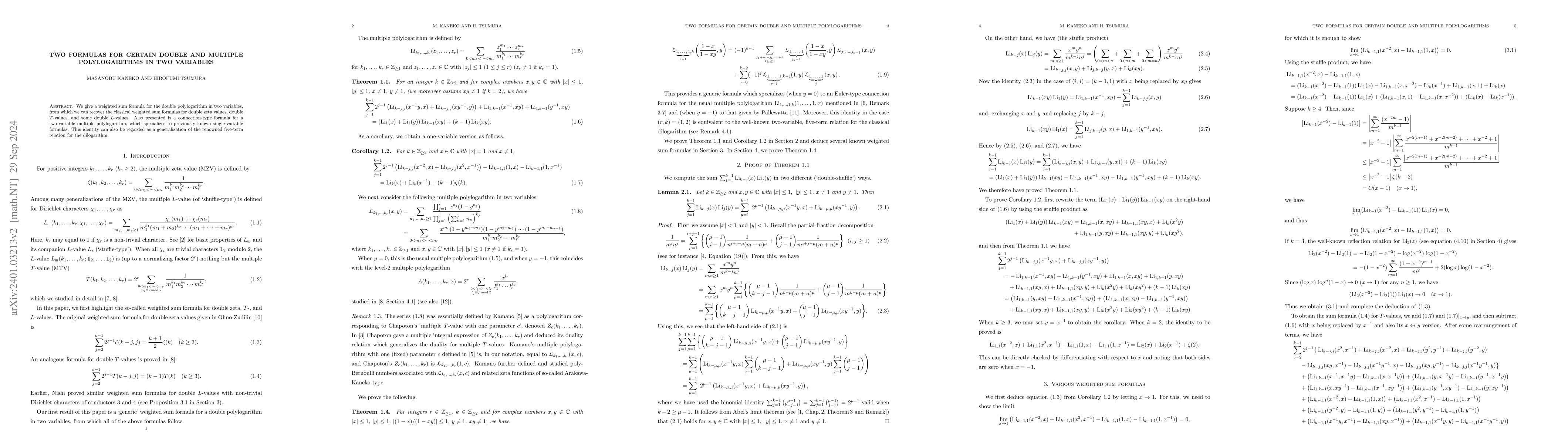 Thumbnail for Two formulas for certain double and multiple polylogarithms in two
  variables