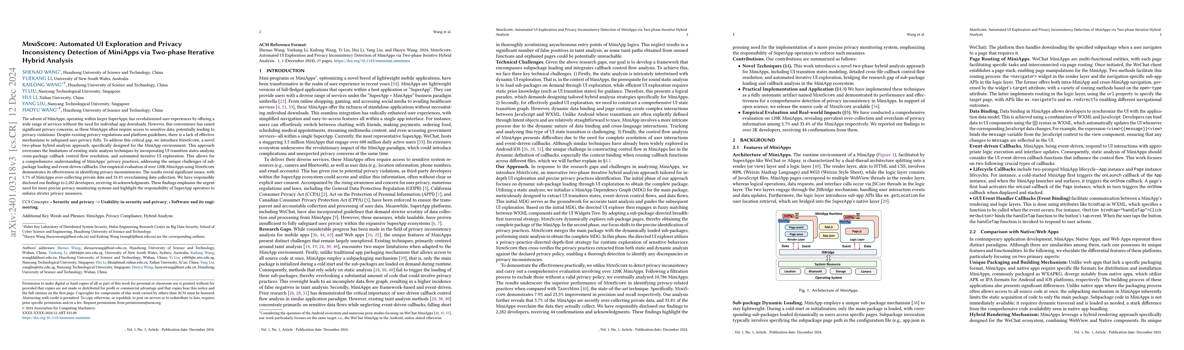 Thumbnail for MiniScope: Automated UI Exploration and Privacy Inconsistency Detection
  of MiniApps via Two-phase Iterative Hybrid Analysis