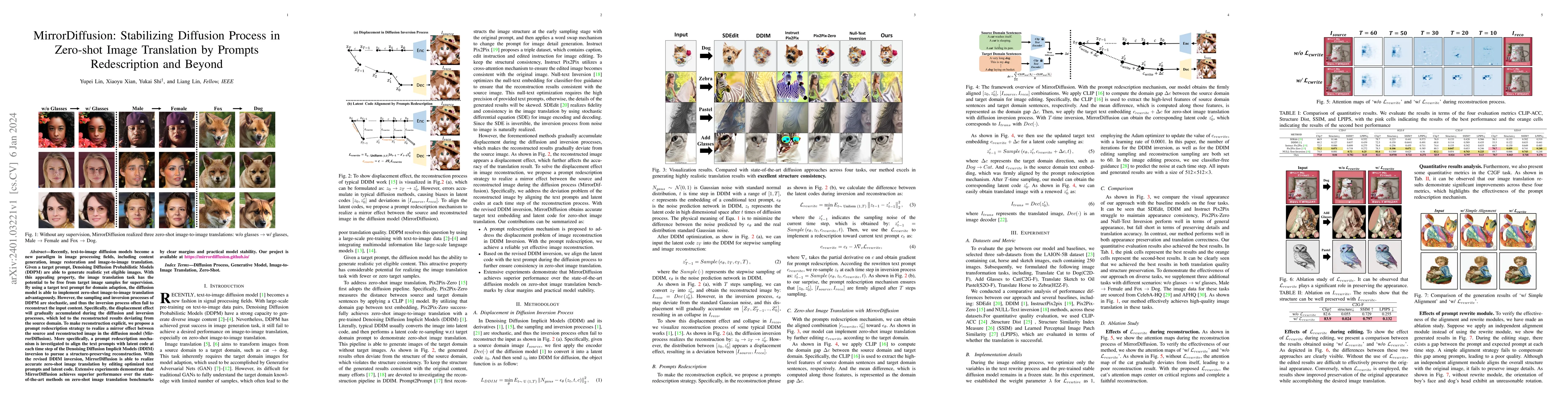 Thumbnail for MirrorDiffusion: Stabilizing Diffusion Process in Zero-shot Image
  Translation by Prompts Redescription and Beyond