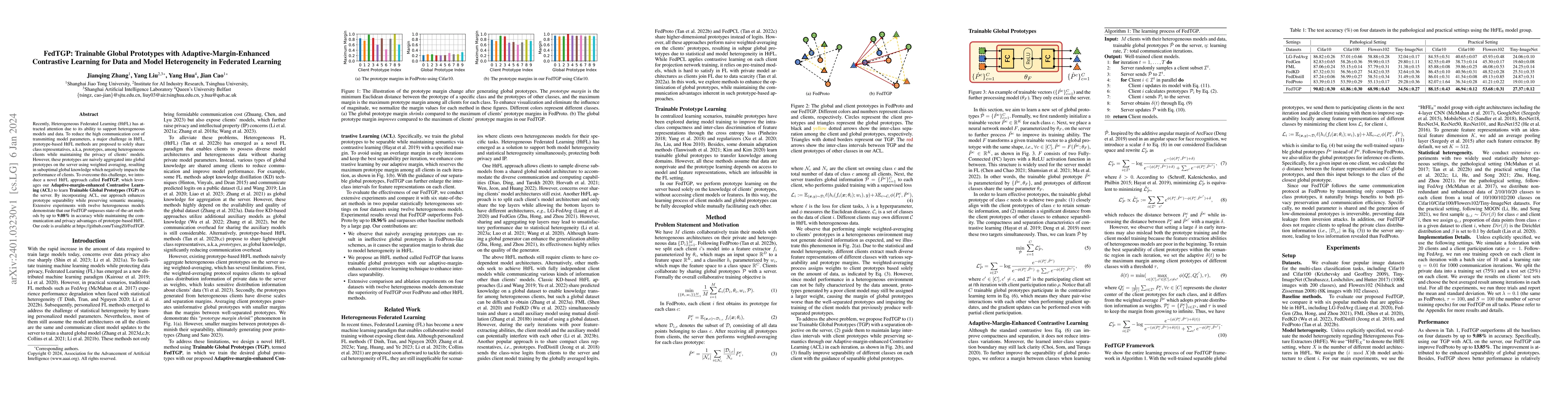 Thumbnail for FedTGP: Trainable Global Prototypes with Adaptive-Margin-Enhanced
  Contrastive Learning for Data and Model Heterogeneity in Federated Learning