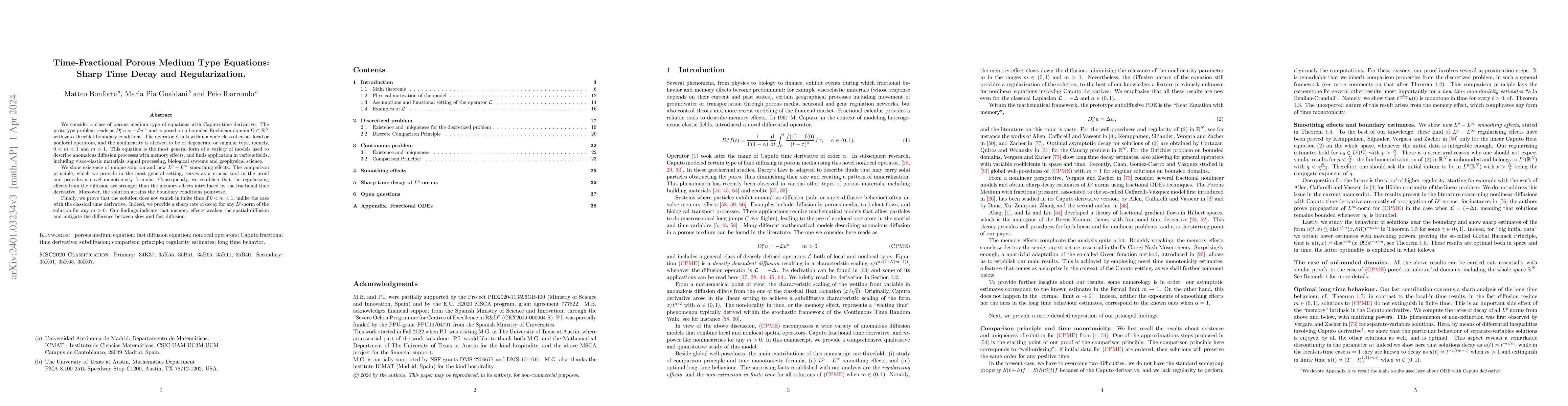 Thumbnail for Time-Fractional Porous Medium Type Equations. Sharp Time Decay and
  Regularization