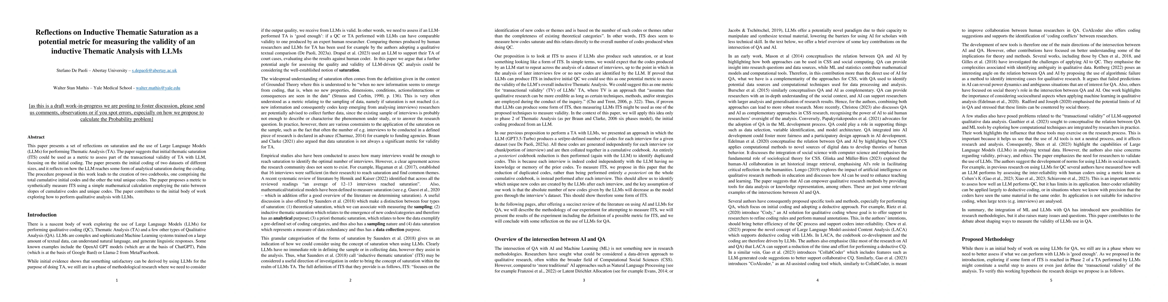 Thumbnail for Reflections on Inductive Thematic Saturation as a potential metric for
  measuring the validity of an inductive Thematic Analysis with LLMs