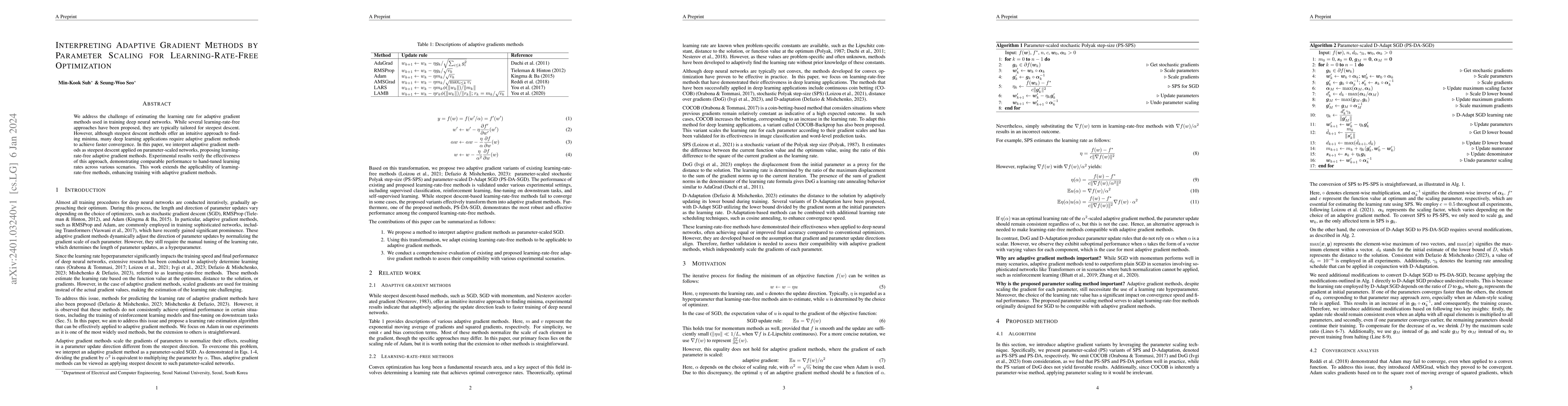 Thumbnail for Interpreting Adaptive Gradient Methods by Parameter Scaling for
  Learning-Rate-Free Optimization