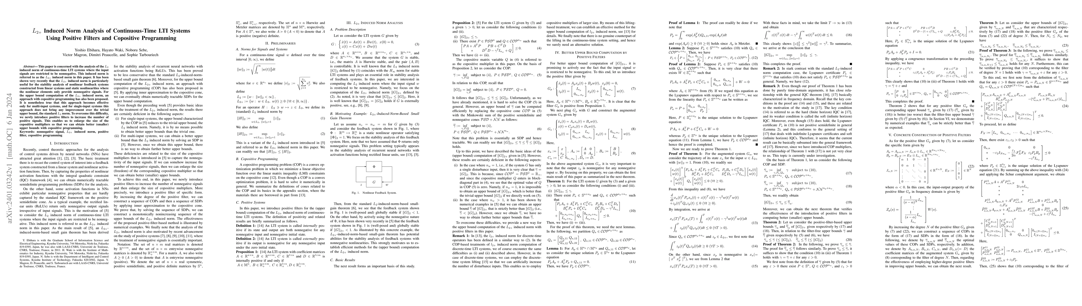 Thumbnail for $L_{2+}$ Induced Norm Analysis of Continuous-Time LTI Systems Using
  Positive Filters and Copositive Programming