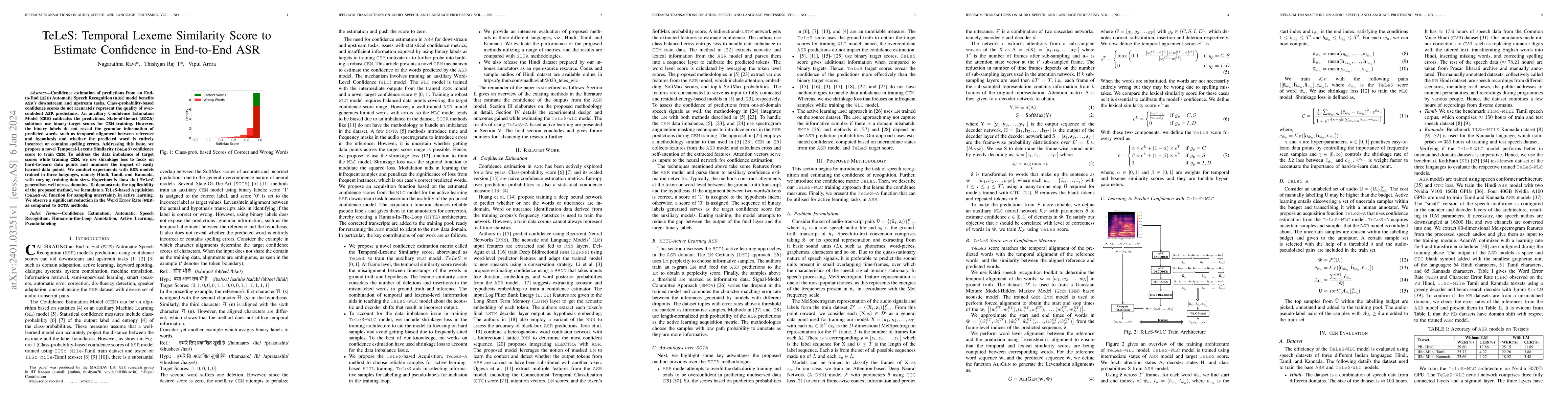Thumbnail for TeLeS: Temporal Lexeme Similarity Score to Estimate Confidence in
  End-to-End ASR