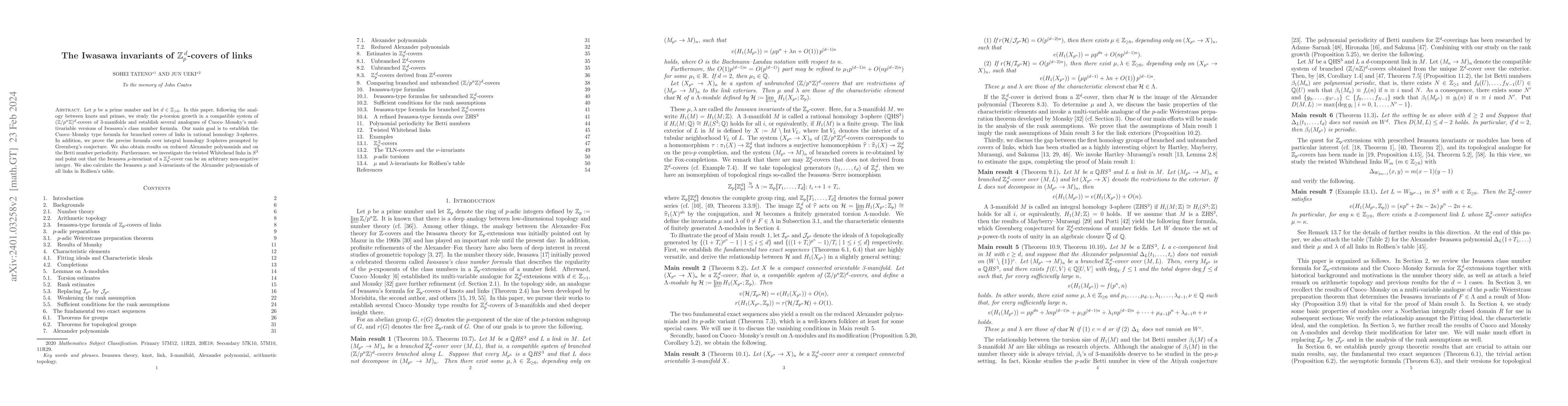 Thumbnail for The Iwasawa invariants of $\mathbb{Z}_p^{\,d}$-covers of links