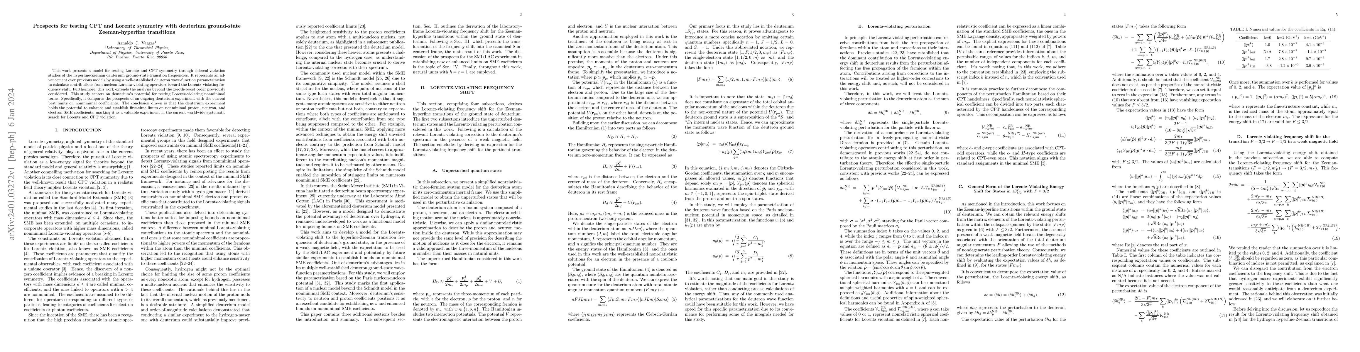 Thumbnail for Prospects for testing CPT and Lorentz symmetry with deuterium
  ground-state Zeeman-hyperfine transitions