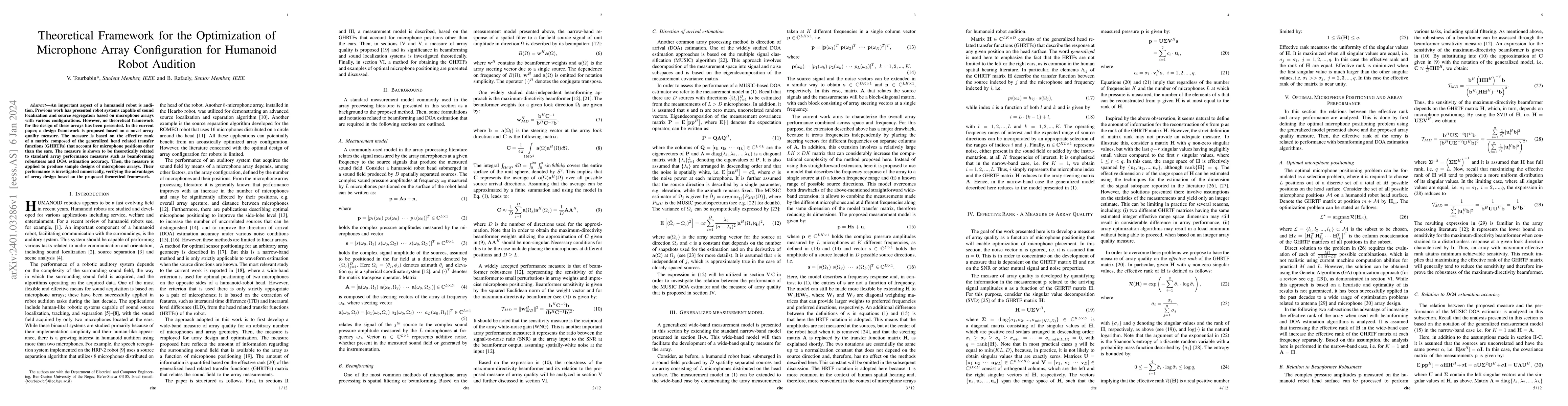 Thumbnail for Theoretical Framework for the Optimization of Microphone Array
  Configuration for Humanoid Robot Audition