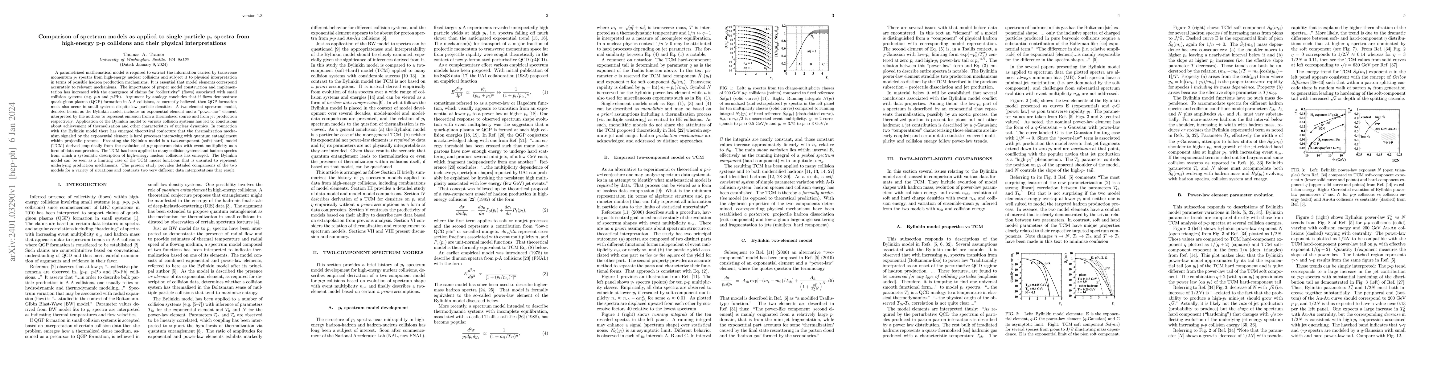 Thumbnail for Comparison of spectrum models as applied to single-particle $\bf p_t$
  spectra from high-energy p-p collisions and their physical interpretations