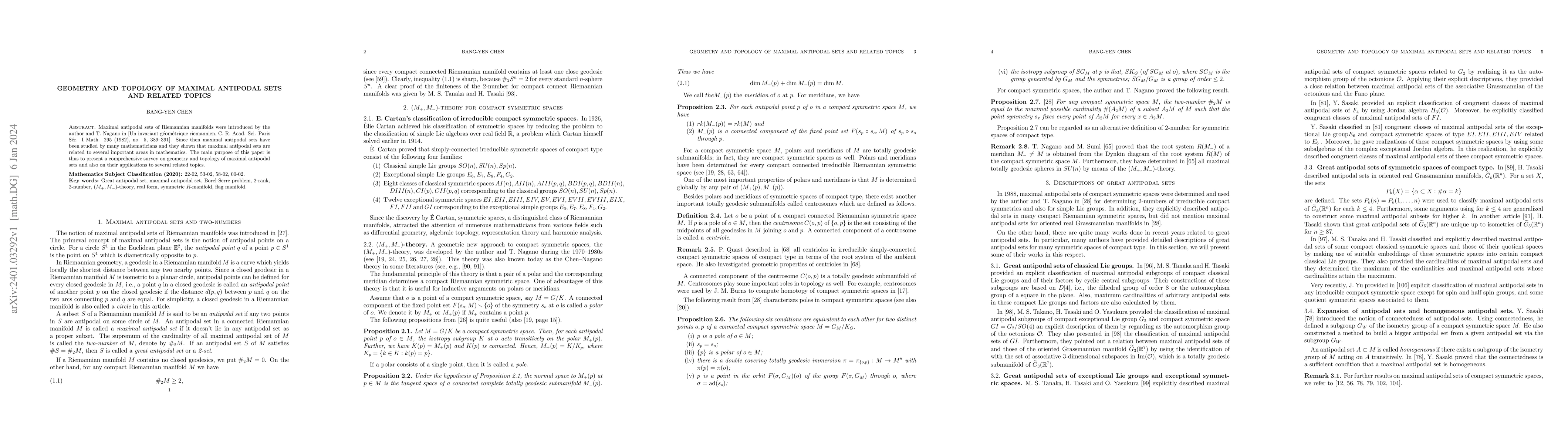 Thumbnail for Geometry and topology of maximal antipodal sets and related topics