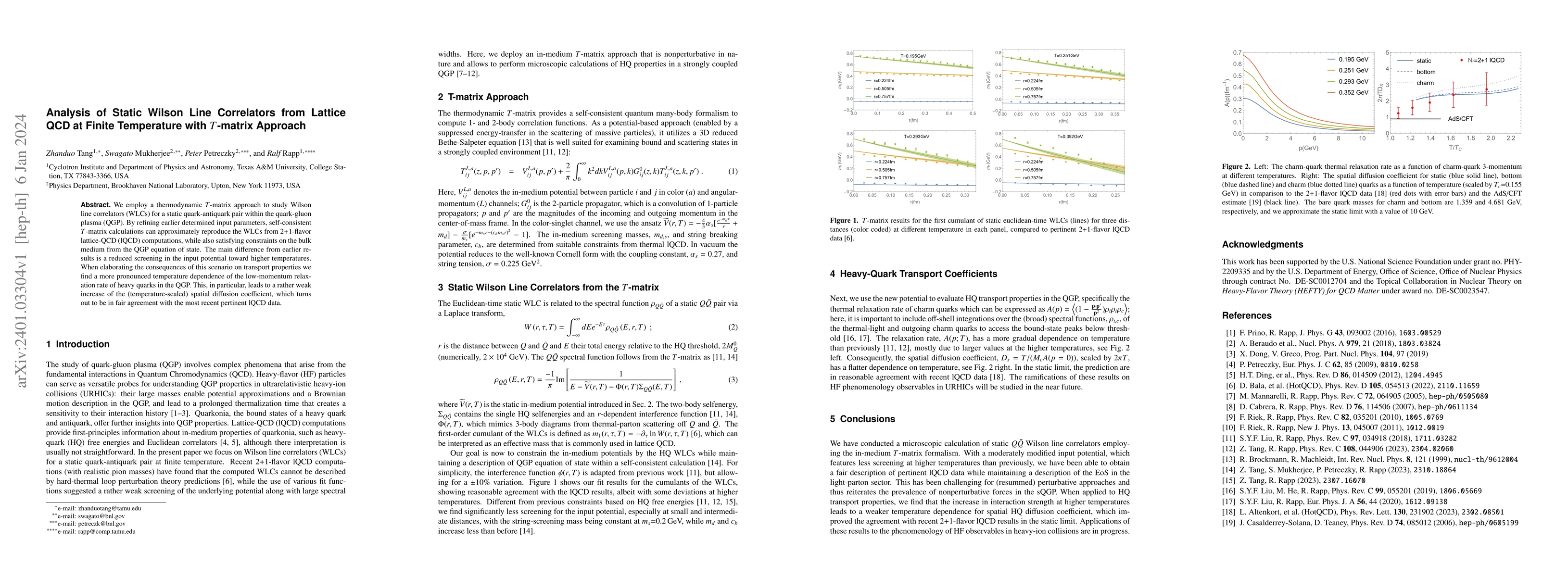 Thumbnail for Analysis of Static Wilson Line Correlators from Lattice QCD at Finite
  Temperature with $T$-matrix Approach