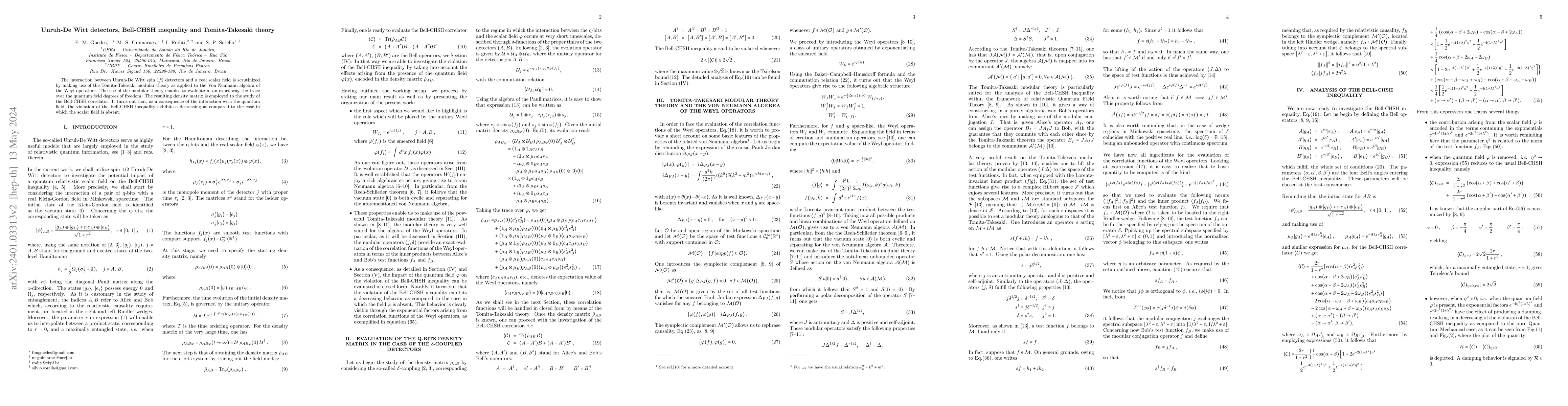 Thumbnail for Unruh-De Witt detectors, Bell-CHSH inequality and Tomita-Takesaki theory