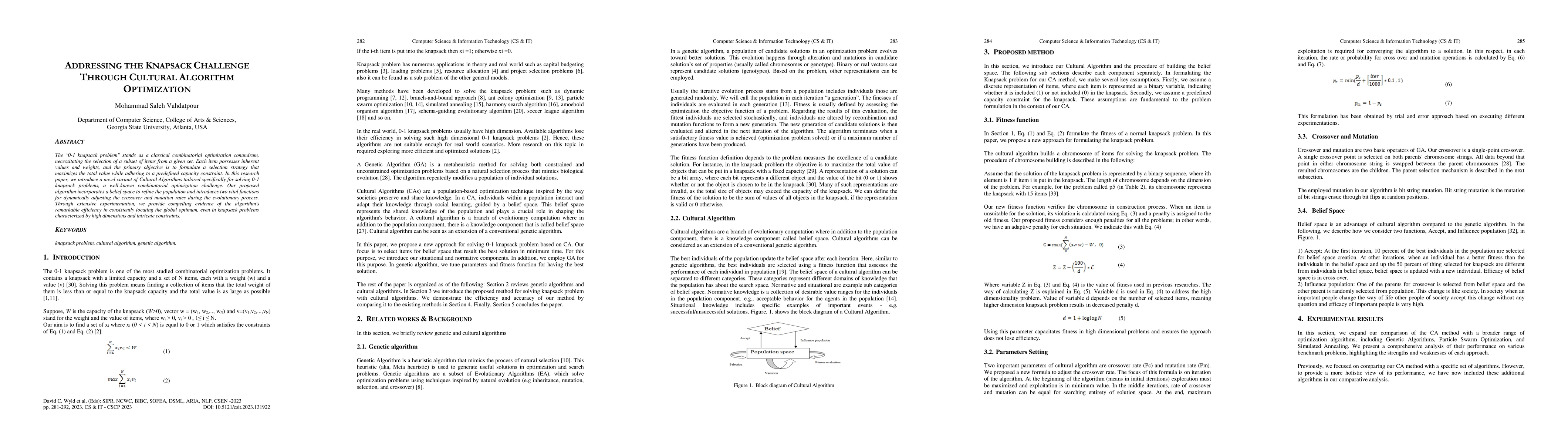 Thumbnail for Addressing The Knapsack Challenge Through Cultural Algorithm
  Optimization