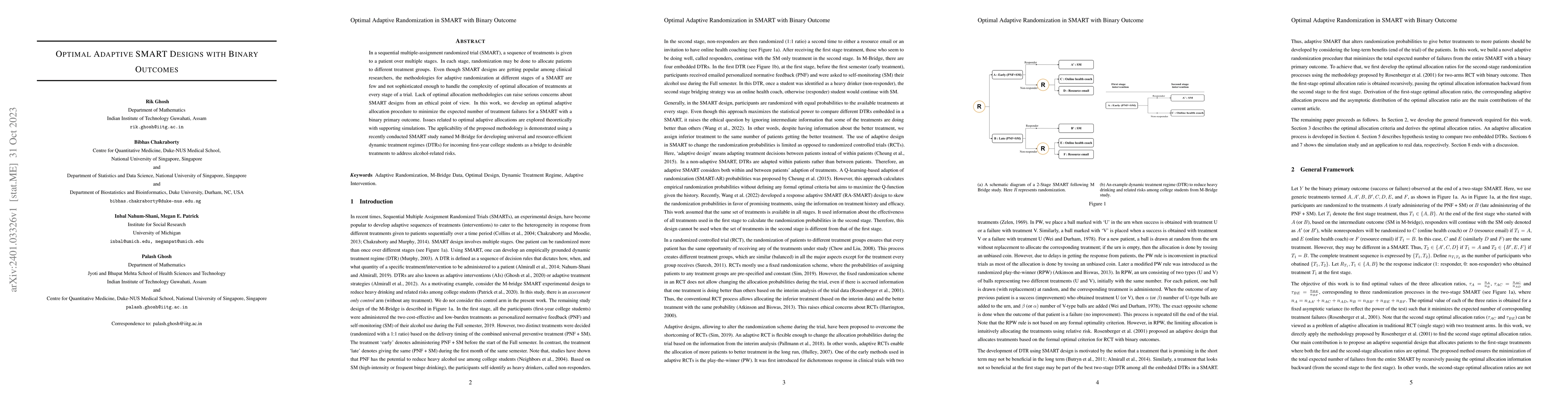Thumbnail for Optimal Adaptive SMART Designs with Binary Outcomes
