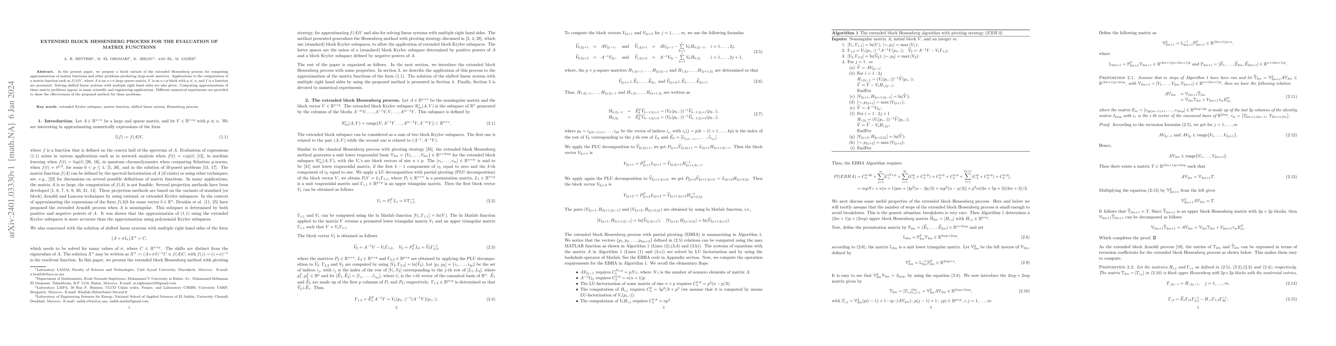 Thumbnail for Extended block Hessenberg process for the evaluation of matrix functions