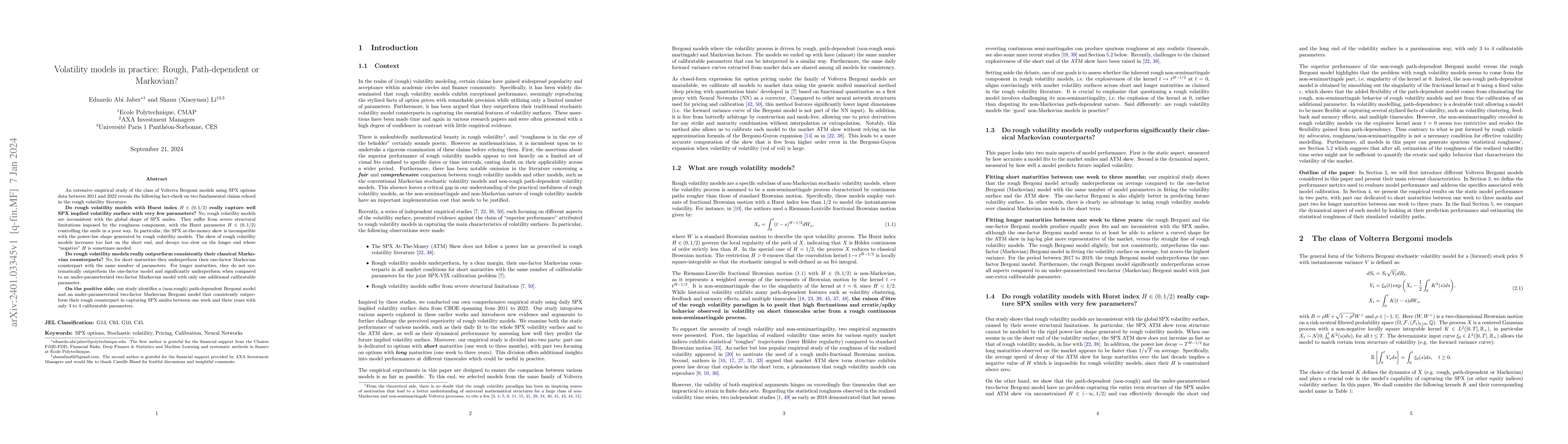 Thumbnail for Volatility models in practice: Rough, Path-dependent or Markovian?