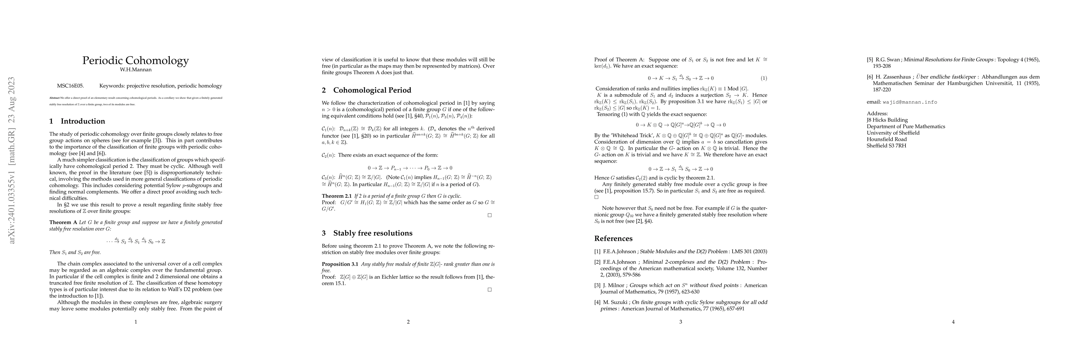 Thumbnail for Periodic cohomology