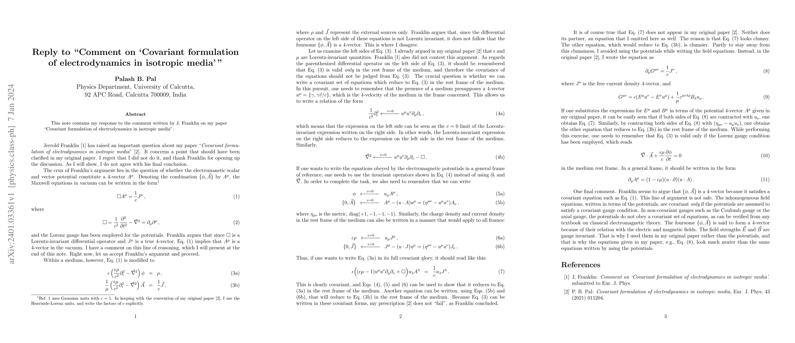 Thumbnail for Reply to Comment on "Covariant formulation of electrodynamics in
  isotropic media''