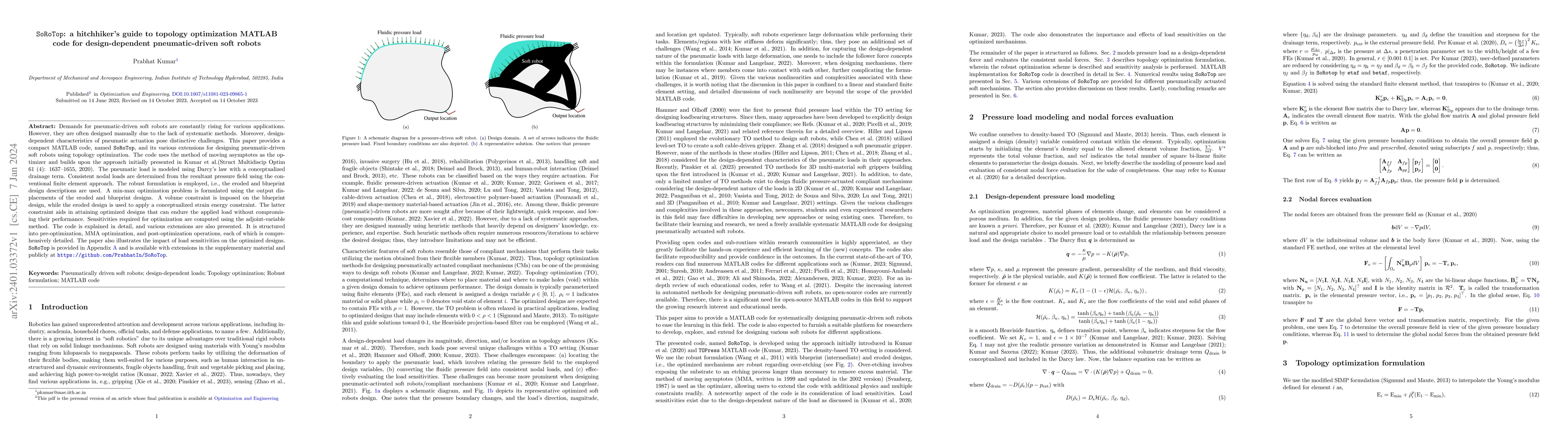 Thumbnail for SoRoTop: a hitchhiker's guide to topology optimization MATLAB code for
  design-dependent pneumatic-driven soft robots