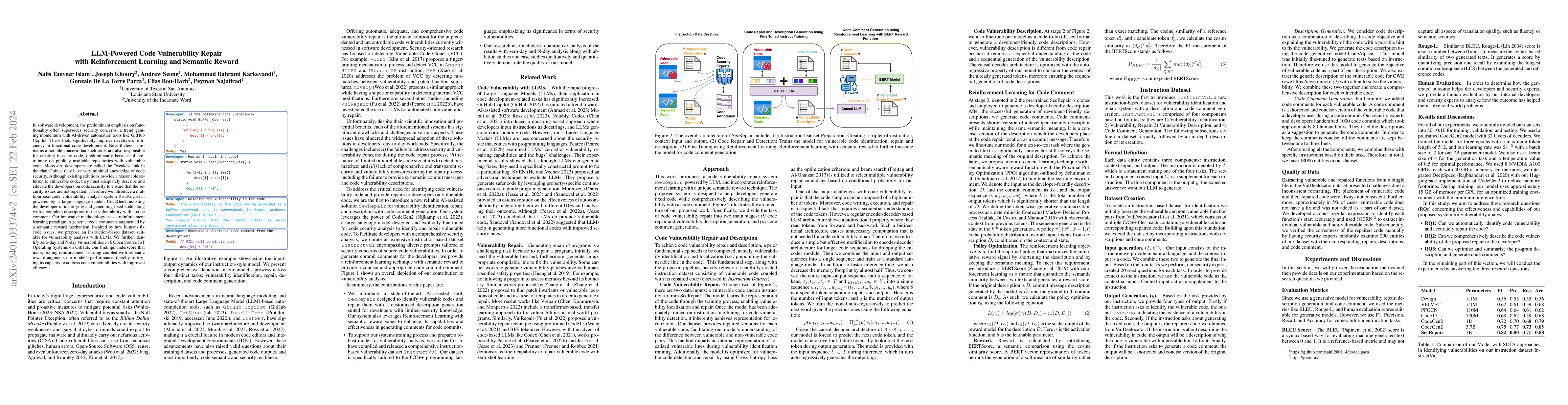 Thumbnail for LLM-Powered Code Vulnerability Repair with Reinforcement Learning and
  Semantic Reward