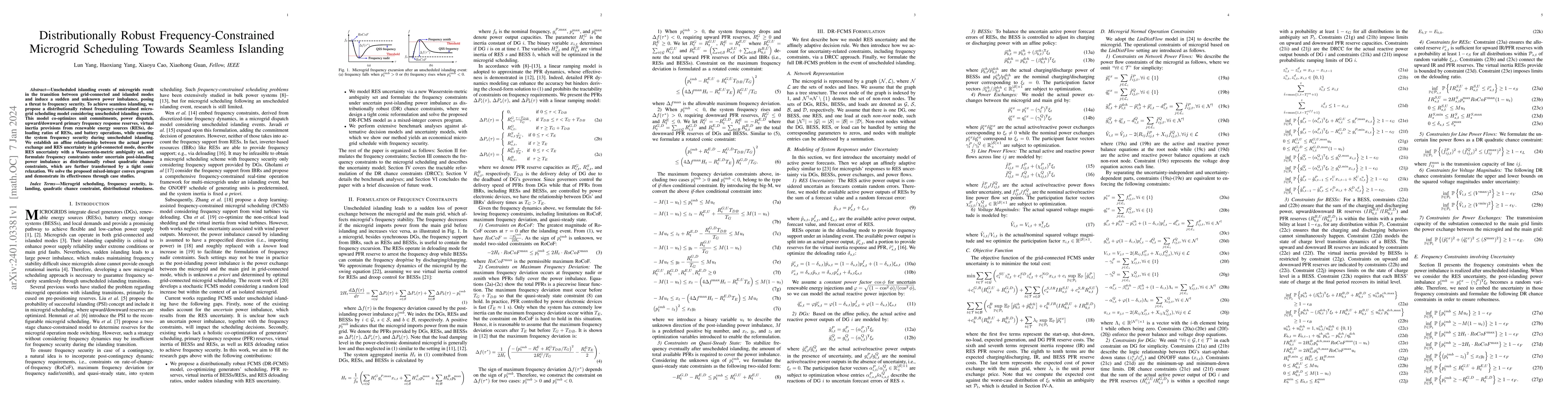 Thumbnail for Distributionally Robust Frequency-Constrained Microgrid Scheduling
  Towards Seamless Islanding