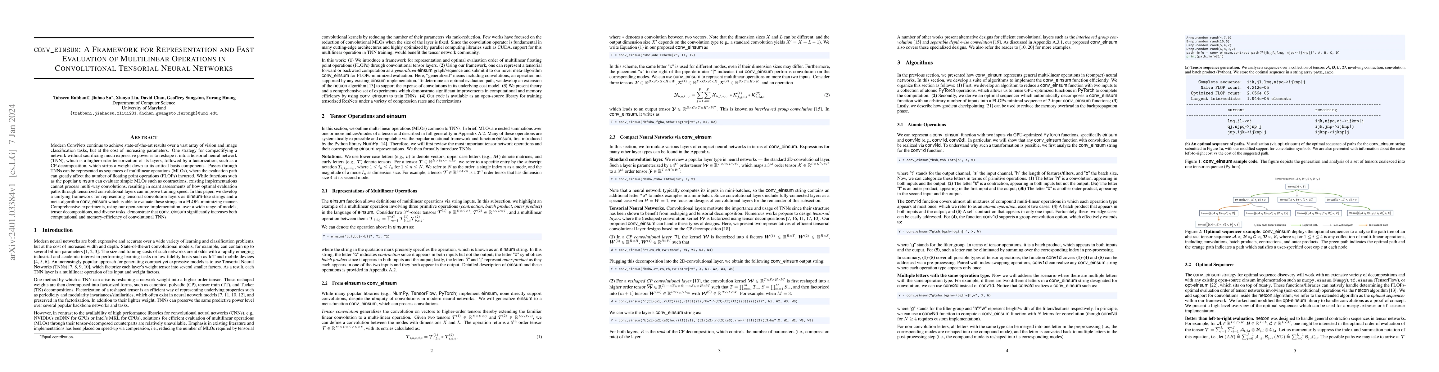 Thumbnail for conv_einsum: A Framework for Representation and Fast Evaluation of
  Multilinear Operations in Convolutional Tensorial Neural Networks