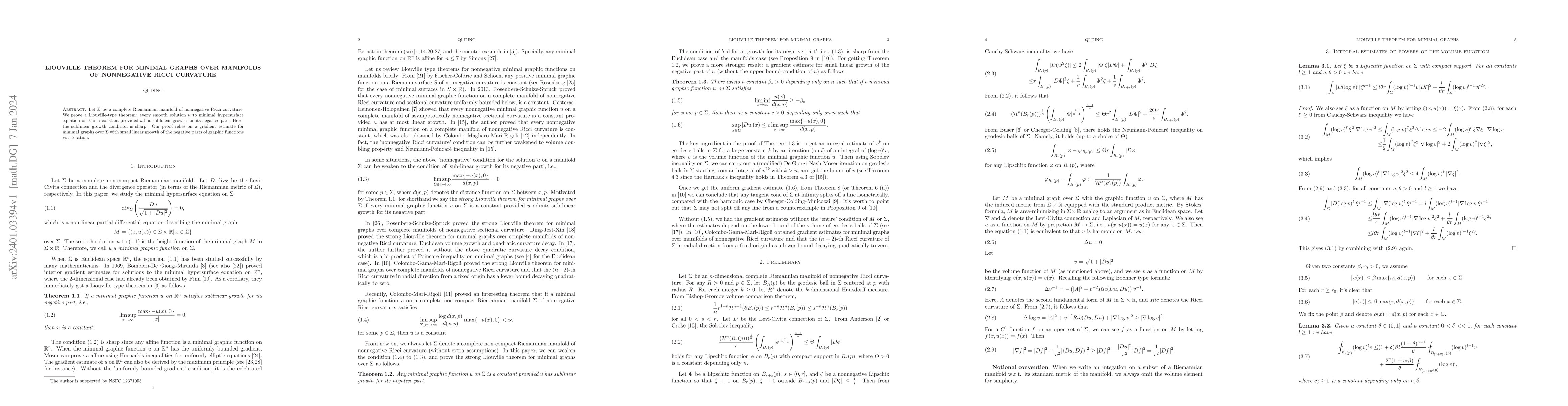 Thumbnail for Liouville theorem for minimal graphs over manifolds of nonnegative Ricci
  curvature